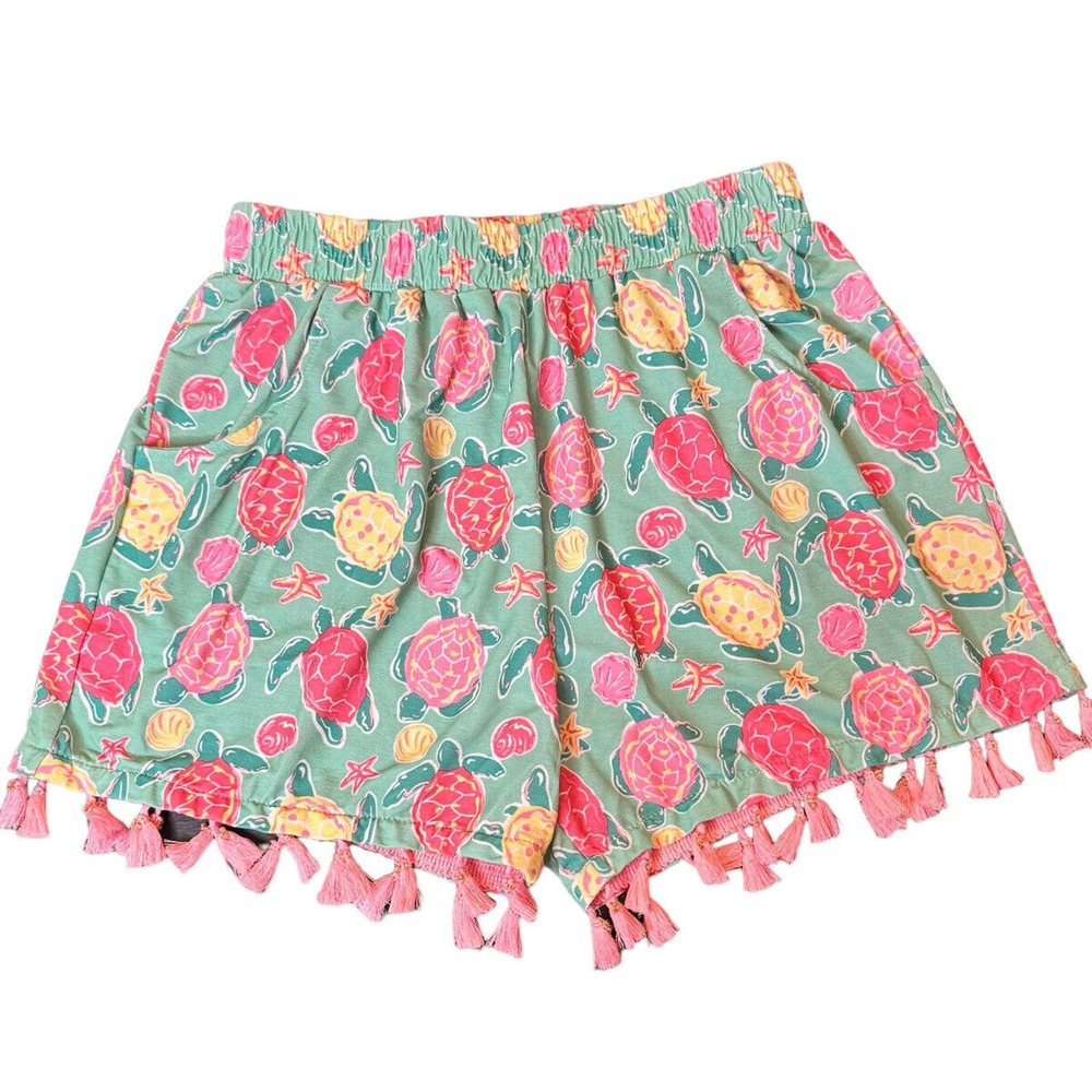 Simply Southern Turtle Tassel Shorts Womens Size S/M Beachy‎ Flowy Elastic Waist - Picture 2 of 4